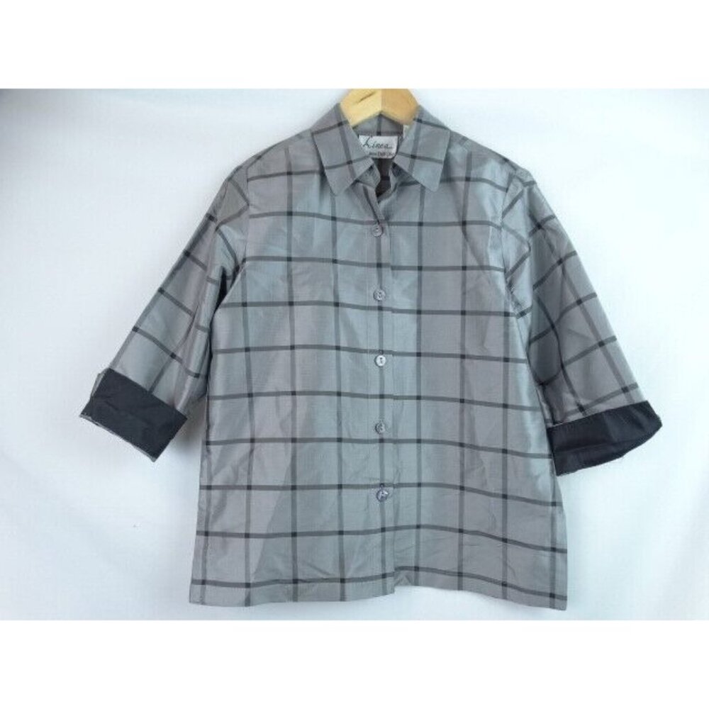 Linea by Louis Dell'Olio Women's Shirt XS Gray Silk 3/4 Sleeve Button Down Top